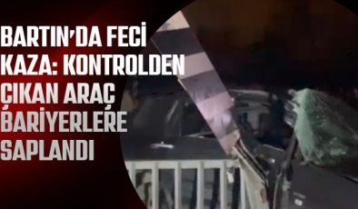 Bartın’da Feci Kaza: Kontrolden Çıkan Araç Bariyerlere Saplandı
