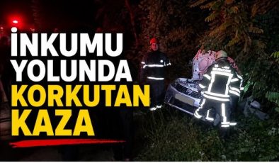 İNKUMU YOLUNDA KORKUTAN KAZA