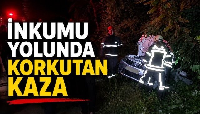İNKUMU YOLUNDA KORKUTAN KAZA