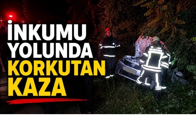 İNKUMU YOLUNDA KORKUTAN KAZA